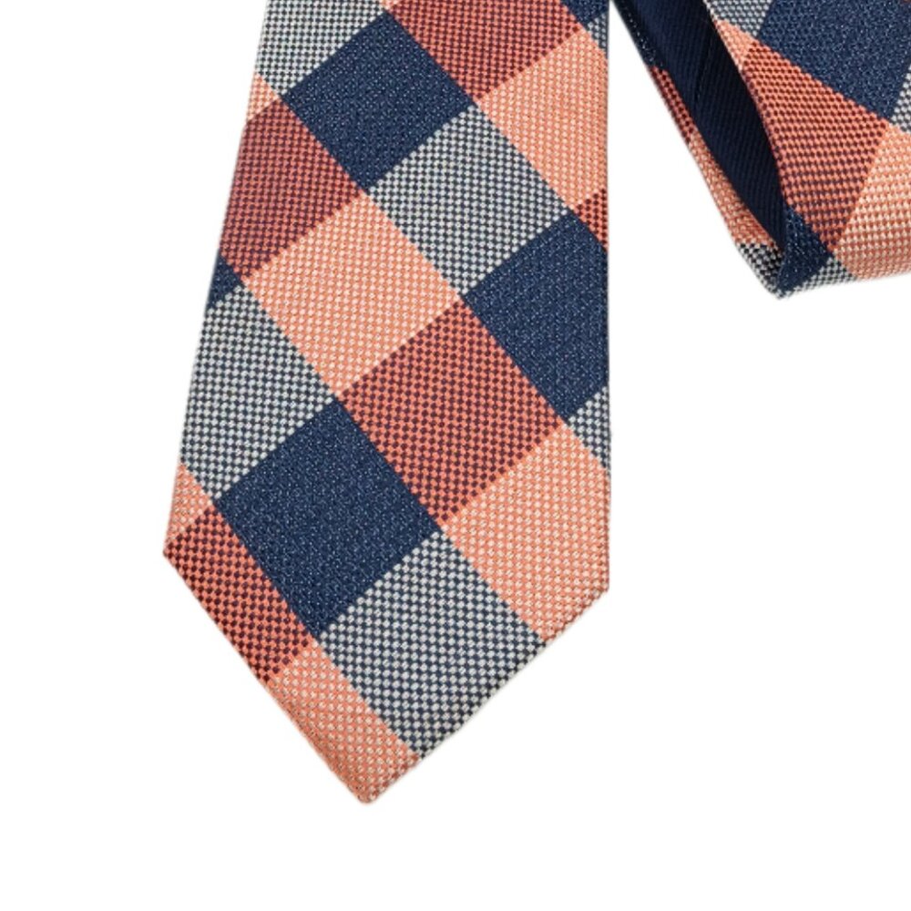 Tommy Hilfiger Silk Tie Men’s 61.5” Pink Navy Woven Plaid Western Skinny New